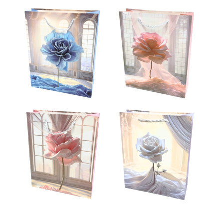 Torebka Prezentowa Ozdobna Papierowa Róże 26x10x32 cm MIX 12 Sztuk