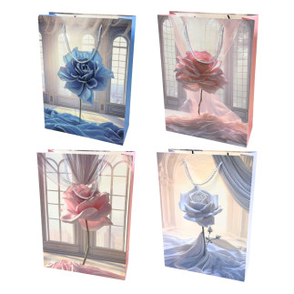 Torebka Prezentowa Ozdobna Papierowa Róże 30x12x42 cm MIX 12 Sztuk