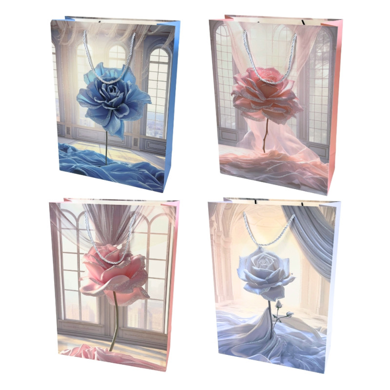 Torebka Prezentowa Ozdobna Papierowa Róże 30x12x42 cm MIX 12 Sztuk