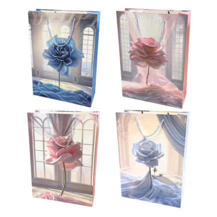 Torebka Prezentowa Ozdobna Papierowa Róże 30x12x42 cm MIX 12 Sztuk