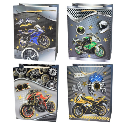 Torebka Prezentowa Ozdobna Papierowa Motor 18x10x23 cm MIX 12 Sztuk
