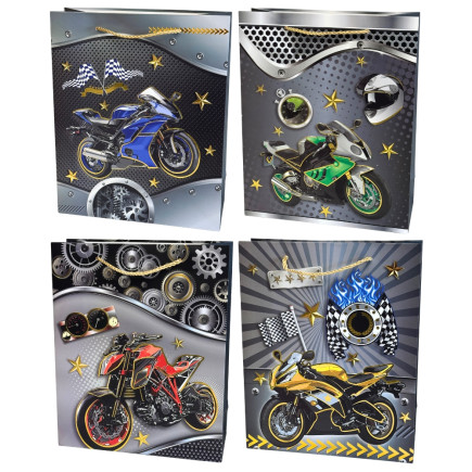 Torebka Prezentowa Ozdobna Papierowa Motor 26x10x32 cm MIX 12 Sztuk