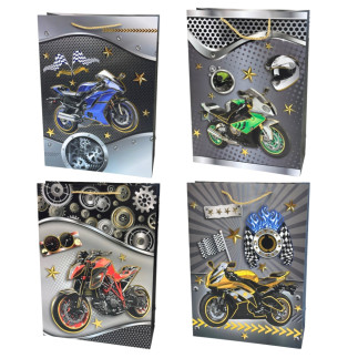Torebka Prezentowa Ozdobna Papierowa Motor 30x12x42 cm MIX 12 Sztuk