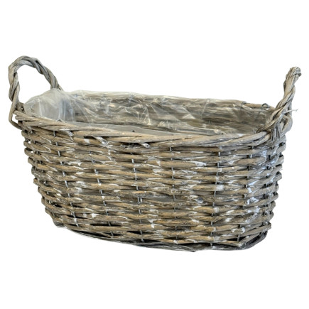 Osłonka Wiklinowa z Uszkami Podwójna do Kwiatów Szara 31 x 16 cm