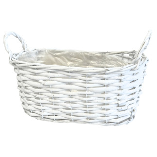 Osłonka Wiklinowa z Uszkami Podwójna do Kwiatów Biały 31 x 16 cm