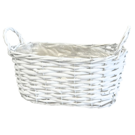 Osłonka Wiklinowa z Uszkami Podwójna do Kwiatów Biały 31 x 16 cm