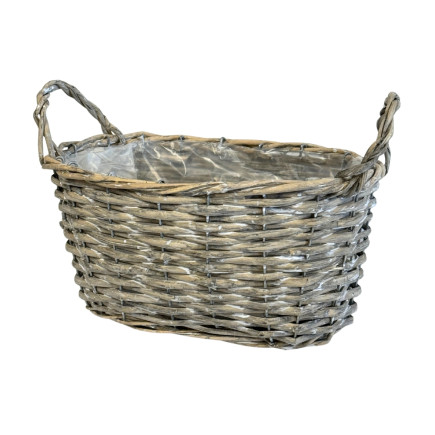 Osłonka Wiklinowa z Uszkami Podwójna do Kwiatów Szara 25 x 15 cm