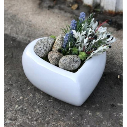 Osłonka Ceramiczna Serce Białe Lustrzana Doniczka Dekoracja