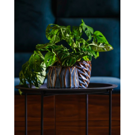 Doniczka Osłonka Ceramiczna Vintage Cylinder Beż Brąz Do Kwiatów Piano