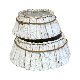 Osłonka z Kory Komplet Spodek Wulkan Biała do Kwiatów 25/32 cm