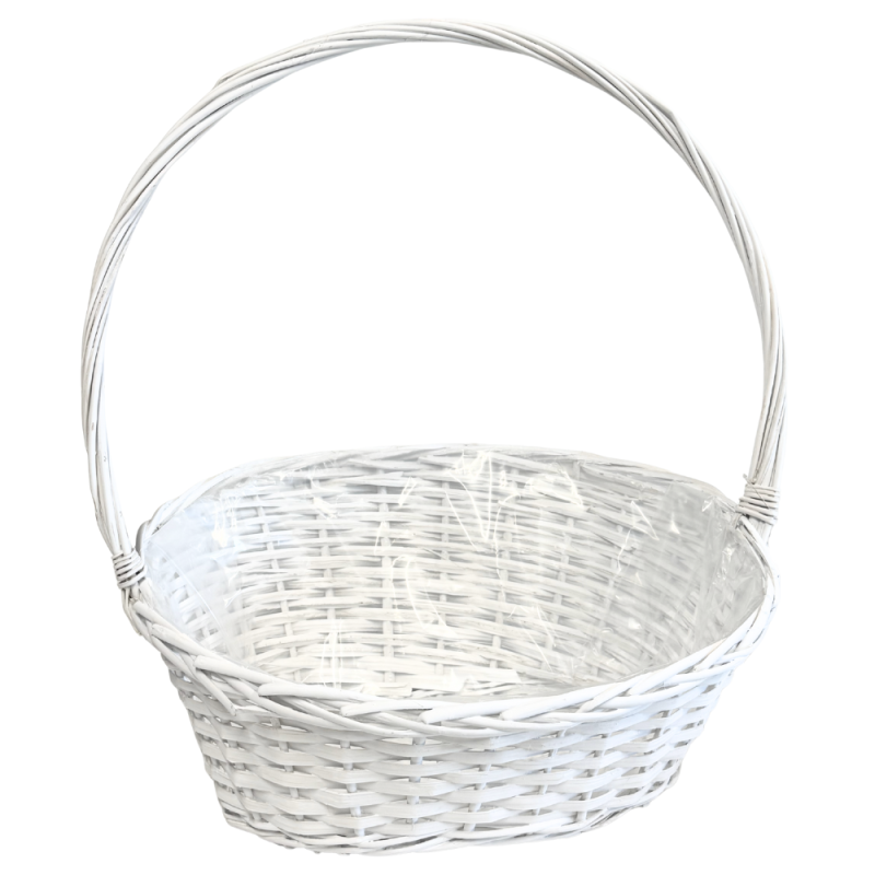 Kosz Kwiatowy na Kwiaty Wiklinowy Prezentowy Biały 55 cm