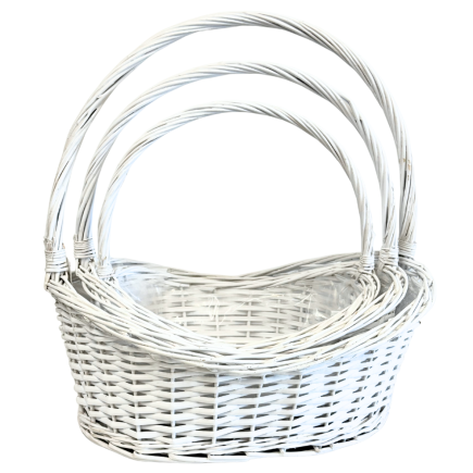 Kosz Kwiatowy na Kwiaty Wiklinowy Prezentowy Biały 47cm KOMPLET 3SZT