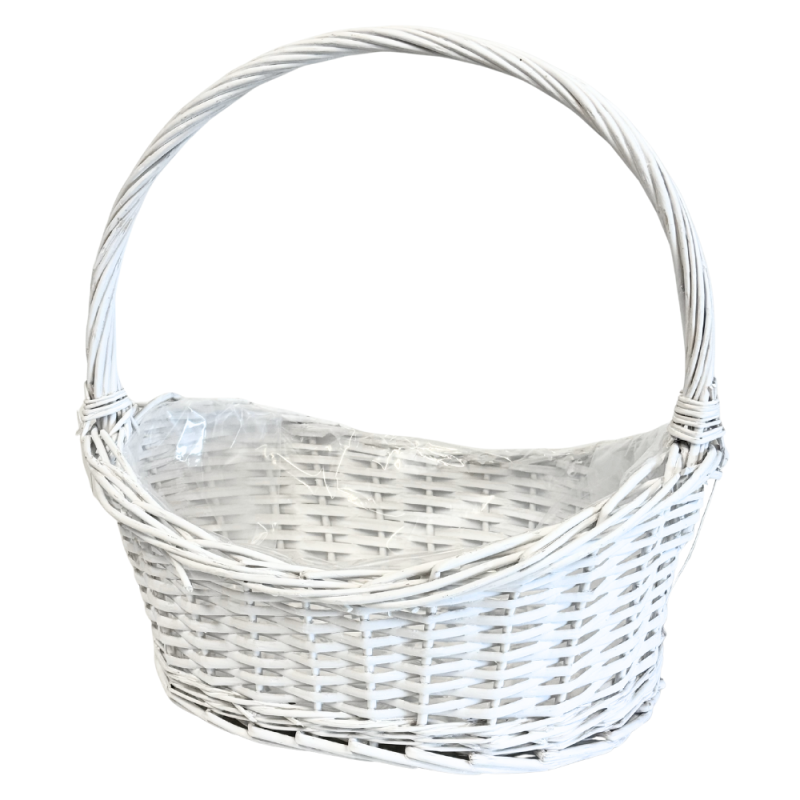 Kosz Kwiatowy na Kwiaty Wiklinowy Prezentowy Biały 41cm Kosz Kwiatowy na Kwiaty Wiklinowy Prezentowy Biały 41cm