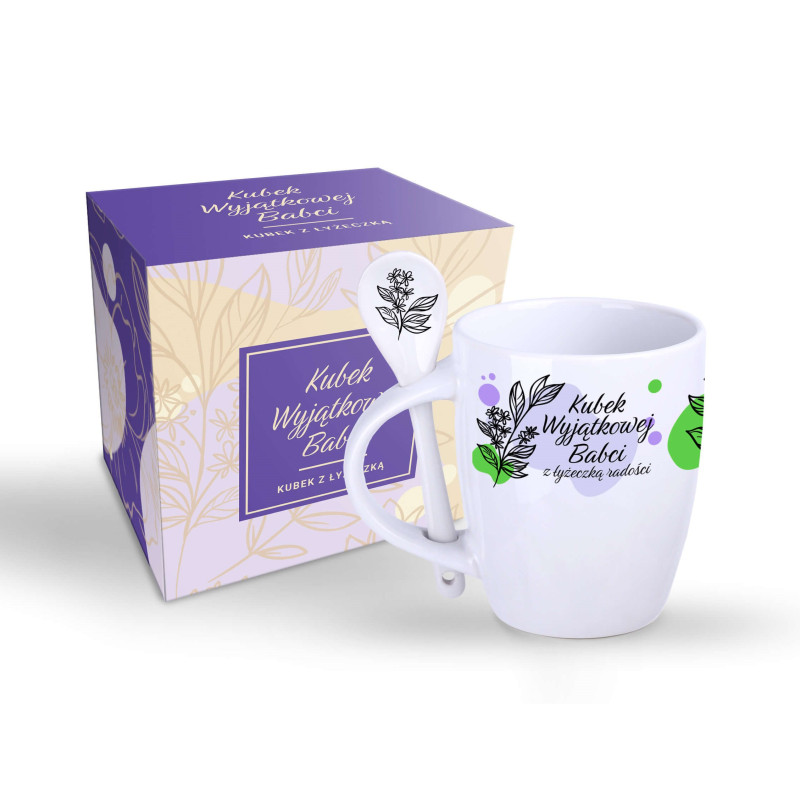 Kubek z Łyżeczką dla Babci Prezent Na Święta Upominek na Dzień Babci 300 ml Kubek z Łyżeczką dla Babci Prezent Na Święta Upominek na Dzień Babci 300 ml