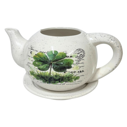 Ceramiczny Dzbanek z podstawkiem Doniczka Dekoracyjna Ozdobna Koniczynka 30 cm