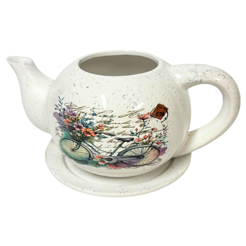 Ceramiczny Dzbanek z podstawkiem Doniczka Dekoracyjna Ozdobna Rower 30 cm