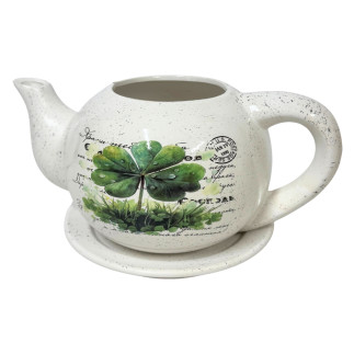 Ceramiczny Dzbanek z podstawkiem Doniczka Dekoracyjna Ozdobna Koniczynka 23,5 cm