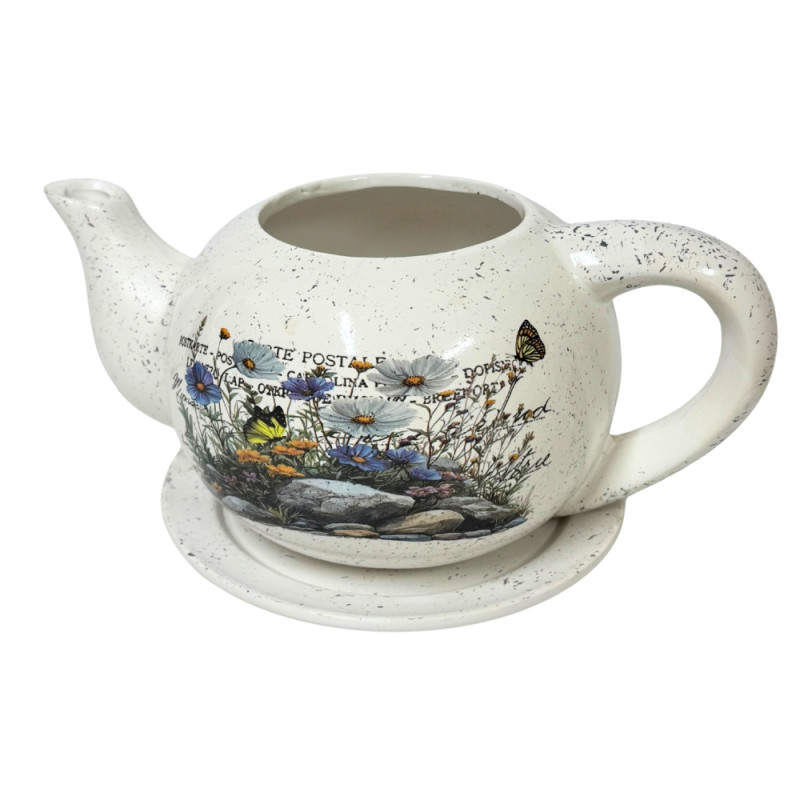 Ceramiczny Dzbanek z podstawkiem Doniczka Dekoracyjna Ozdobna Kwiaty 23,5 cm