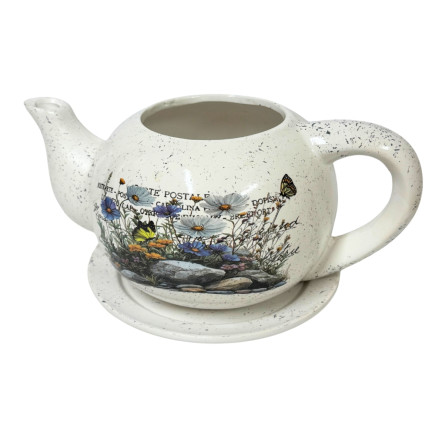 Ceramiczny Dzbanek z podstawkiem Doniczka Dekoracyjna Ozdobna Kwiaty 23,5 cm