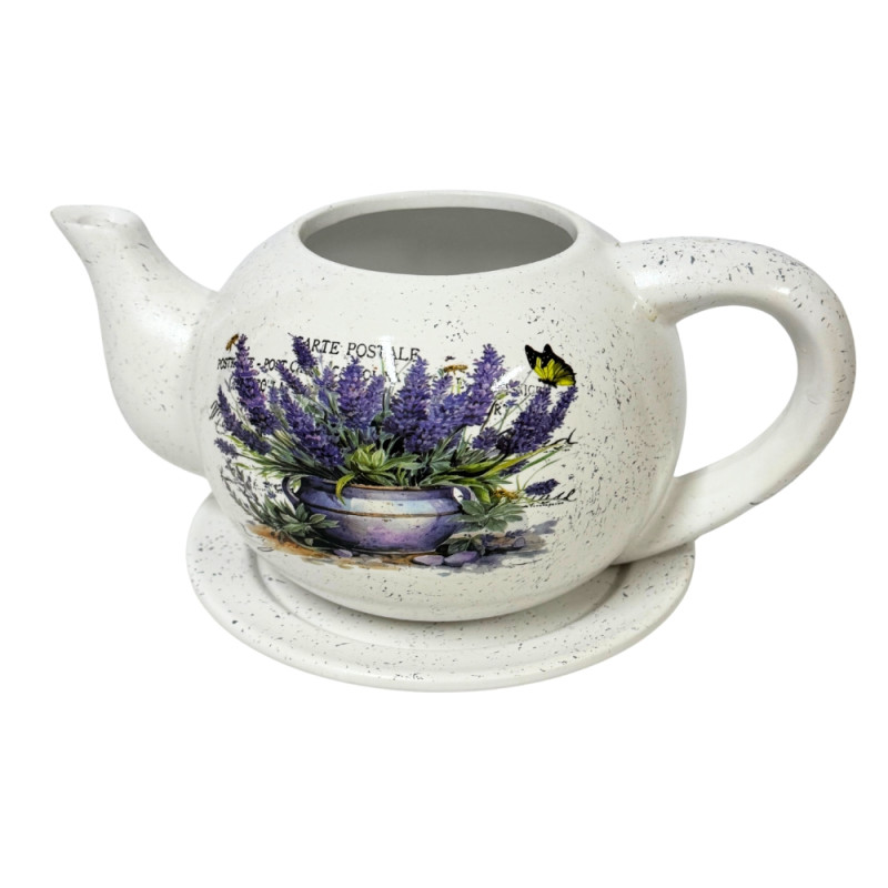 Ceramiczny Dzbanek z podstawkiem Doniczka Dekoracyjna Ozdobna Lawenda 23,5 cm