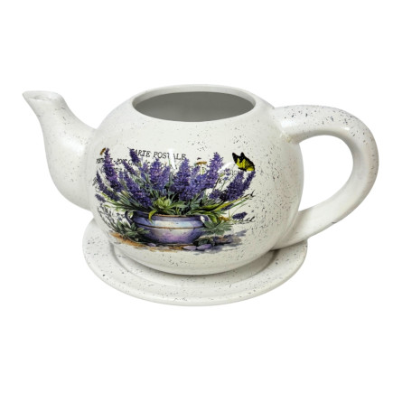 Ceramiczny Dzbanek z podstawkiem Doniczka Dekoracyjna Ozdobna Lawenda 23,5 cm