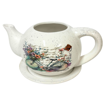 Ceramiczny Dzbanek z podstawkiem Doniczka Dekoracyjna Ozdobna Rower 23,5 cm