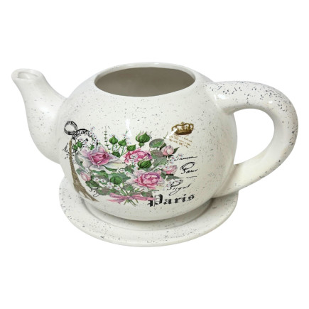 Ceramiczny Dzbanek z podstawkiem Doniczka Dekoracyjna Ozdobna Kwiaty Paris 23,5 cm