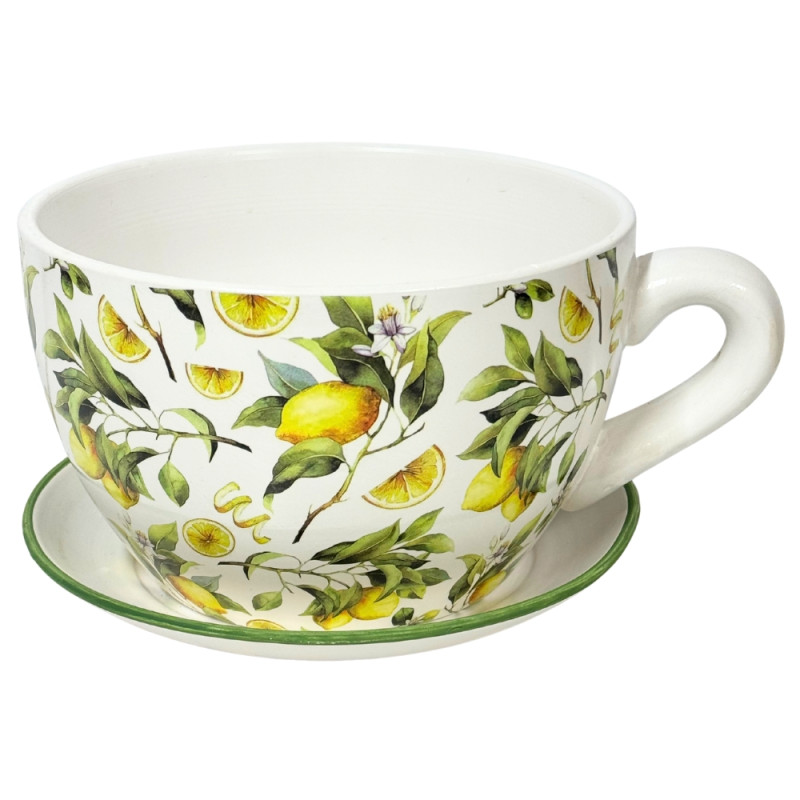 Ceramiczna Filiżanka z podstawkiem Doniczka Dekoracyjna Ozdobna Cytrynki 31,5 cm