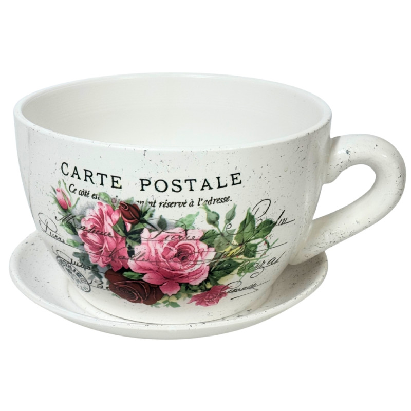 Ceramiczna Filiżanka z podstawkiem Doniczka Dekoracyjna Ozdobna Kwiaty 31,5 cm