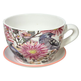 Ceramiczna Filiżanka z podstawkiem Doniczka Dekoracyjna Ozdobna Kwiaty 31,5 cm