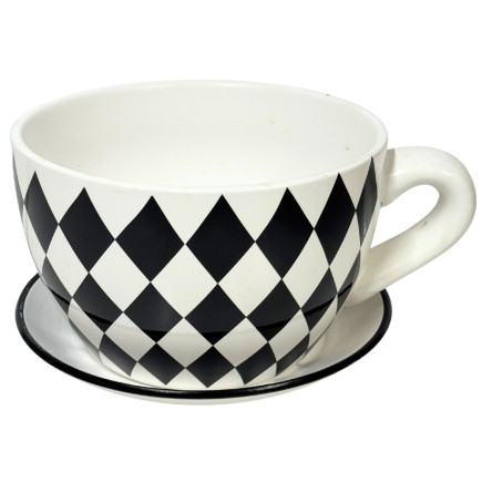 Ceramiczna Filiżanka z podstawkiem Doniczka Dekoracyjna Ozdobna Romby 25 cm