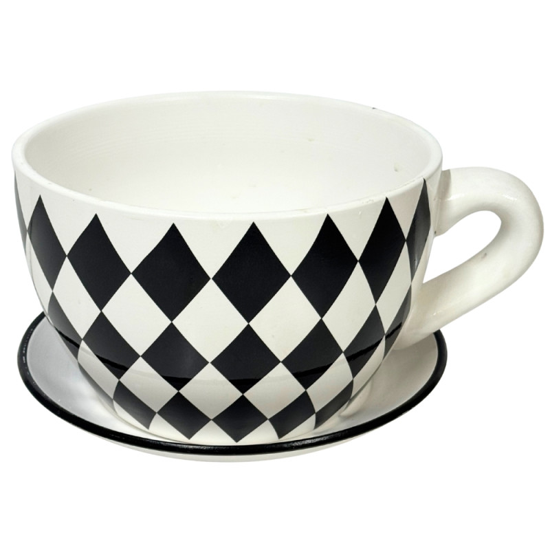 Ceramiczna Filiżanka z podstawkiem Doniczka Dekoracyjna Ozdobna Romby 19 cm