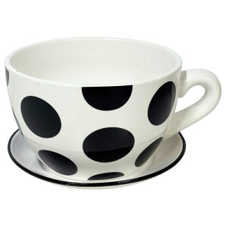 Ceramiczna Filiżanka z podstawkiem Doniczka Dekoracyjna Ozdobna Groszki 19 cm