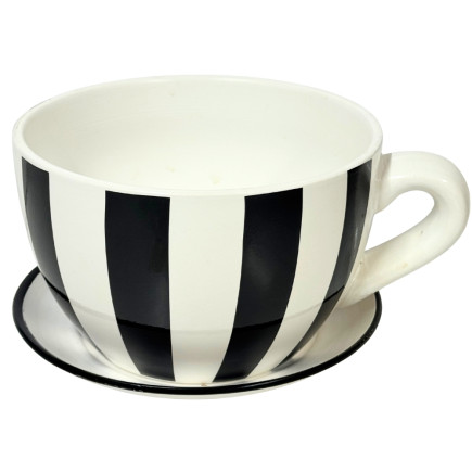 Ceramiczna Filiżanka z podstawkiem Doniczka Dekoracyjna Ozdobna Paski 19 cm