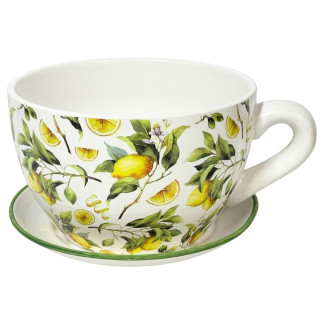 Ceramiczna Filiżanka z podstawkiem Doniczka Dekoracyjna Ozdobna Cytrynki 15,5 cm