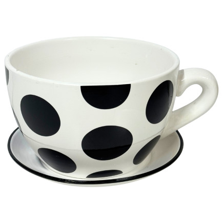 Ceramiczna Filiżanka z podstawkiem Doniczka Dekoracyjna Ozdobna Groszki 15,5 cm