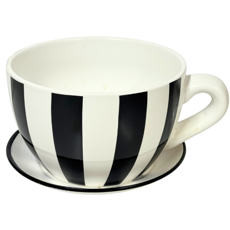 Ceramiczna Filiżanka z podstawkiem Doniczka Dekoracyjna Ozdobna Paski 15,5 cm Ceramiczna Filiżanka z podstawkiem Doniczka Dekoracyjna Ozdobna Paski 15,5 cm