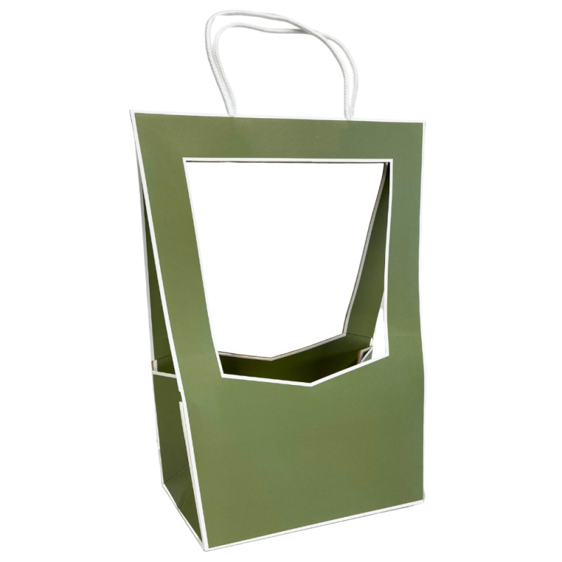 Torebka Papierowa Prezentowa z okienkiem na kwiaty z Rączką OLIWKA 47x23 cm - 5 sztuk