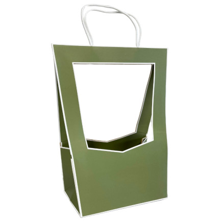 Torebka Papierowa Prezentowa z okienkiem na kwiaty z Rączką OLIWKA 47x23 cm - 5 sztuk