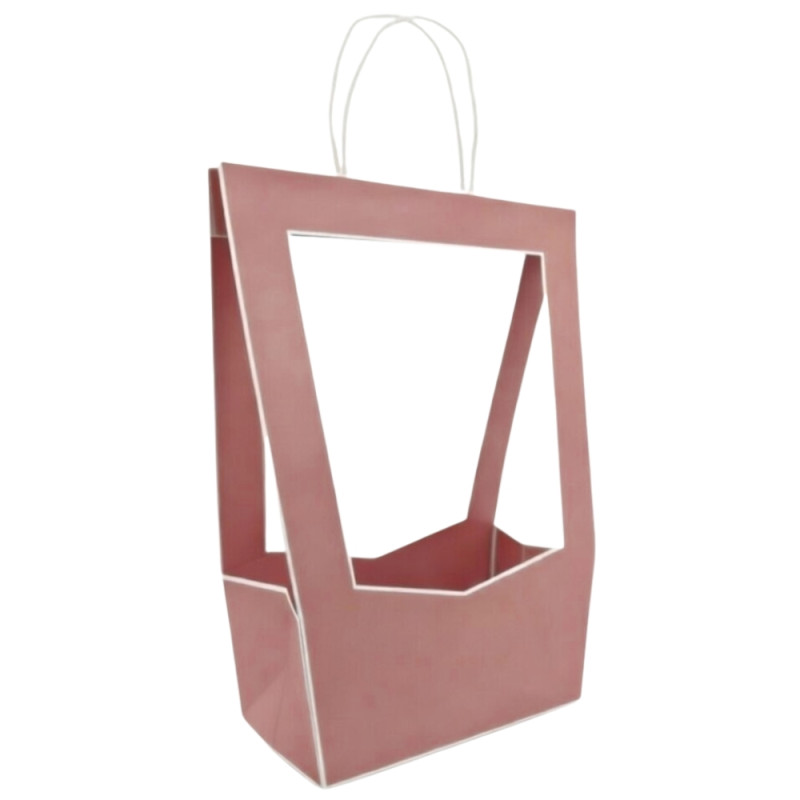 Torebka Papierowa Prezentowa z okienkiem na kwiaty z Rączką Brudny Róż 47x23 cm - 5 sztuk