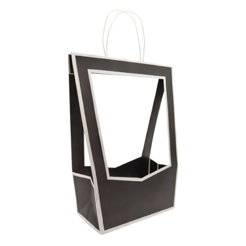 Torebka Papierowa Prezentowa z okienkiem na kwiaty z Rączką CZARNA 47x23 cm - 5 sztuk
