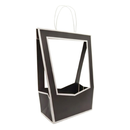 Torebka Papierowa Prezentowa z okienkiem na kwiaty z Rączką CZARNA 47x23 cm - 5 sztuk