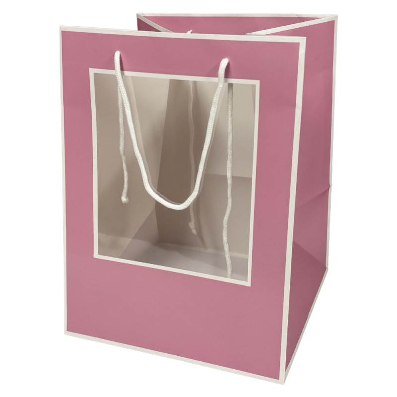 Torebka Papierowa Prezentowa z okienkiem z Rączką Duża Ciemny Róż 30x30 cm - 10 sztuk