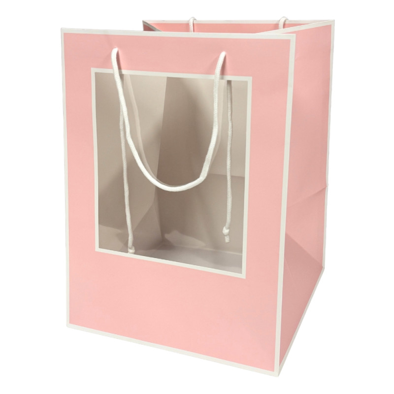 Torebka Papierowa Prezentowa z okienkiem z Rączką Duża Jasny Róż 30x30 cm - 10 sztuk