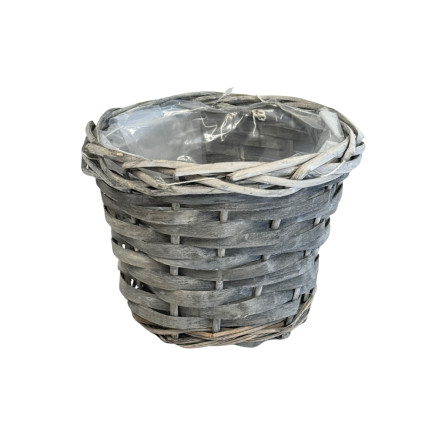 Osłonka Wiklinowa Mała na Jednego Kwiatka Okrągła Ozdobna Szara 12 cm
