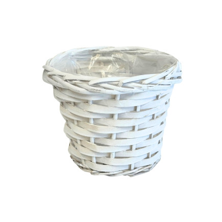 Osłonka Wiklinowa Mała na Jednego Kwiatka Okrągła Ozdobna Biała 12 cm