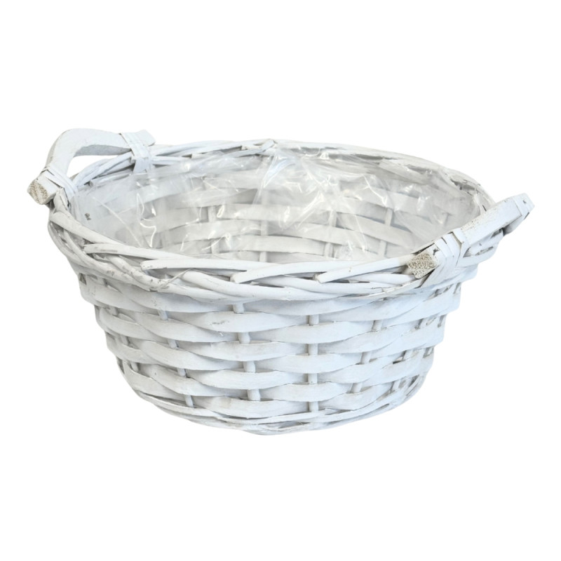Osłonka wiklinowa Okrągła Miska Biała Dekoracyjna Kwiaty Kompozycja 24 cm