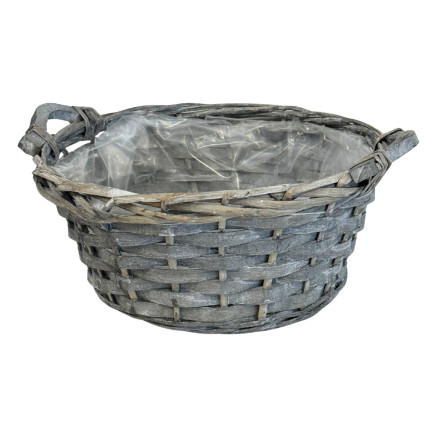 Osłonka wiklinowa Okrągła Miska Szara Dekoracyjna Kwiaty Kompozycja 24 cm