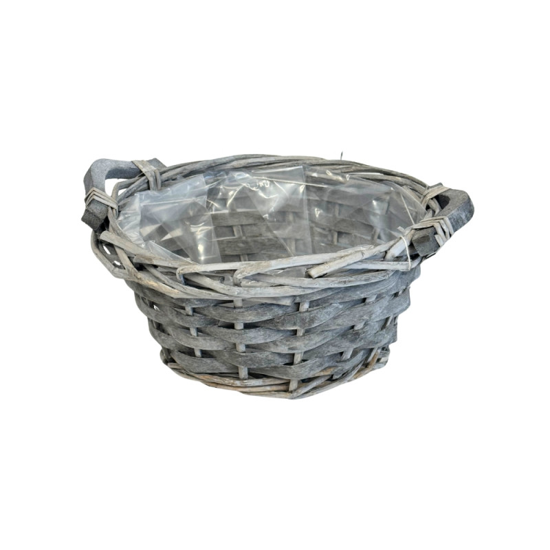 Osłonka wiklinowa Okrągła Miska Szara Dekoracyjna Kwiaty Kompozycja 20 cm