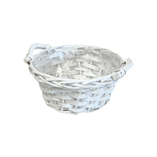 Osłonka wiklinowa Okrągła Miska Biała Dekoracyjna Kwiaty Kompozycja 20 cm